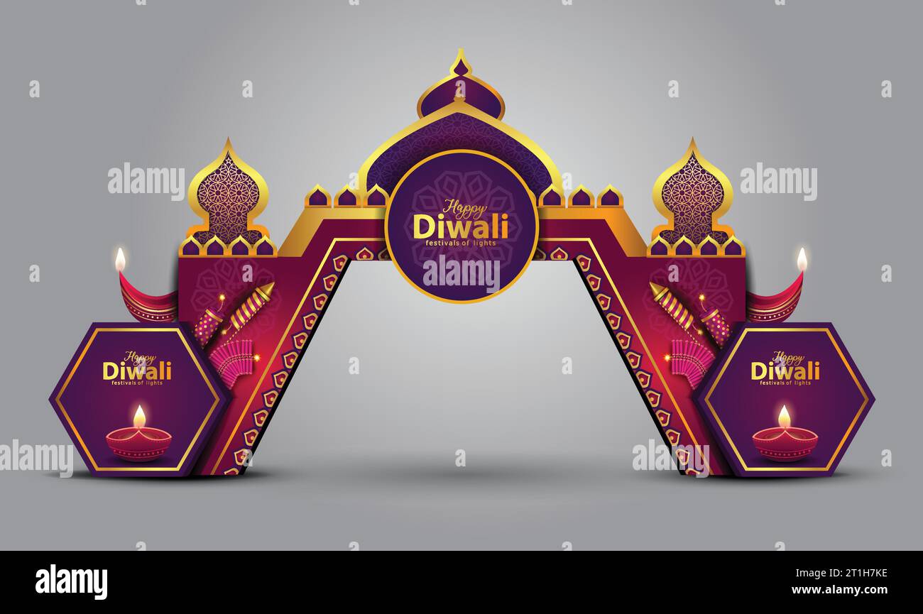 happy Diwali offer entrance arch design front view. use fore printable file. abstract vector illustration Stock Vector