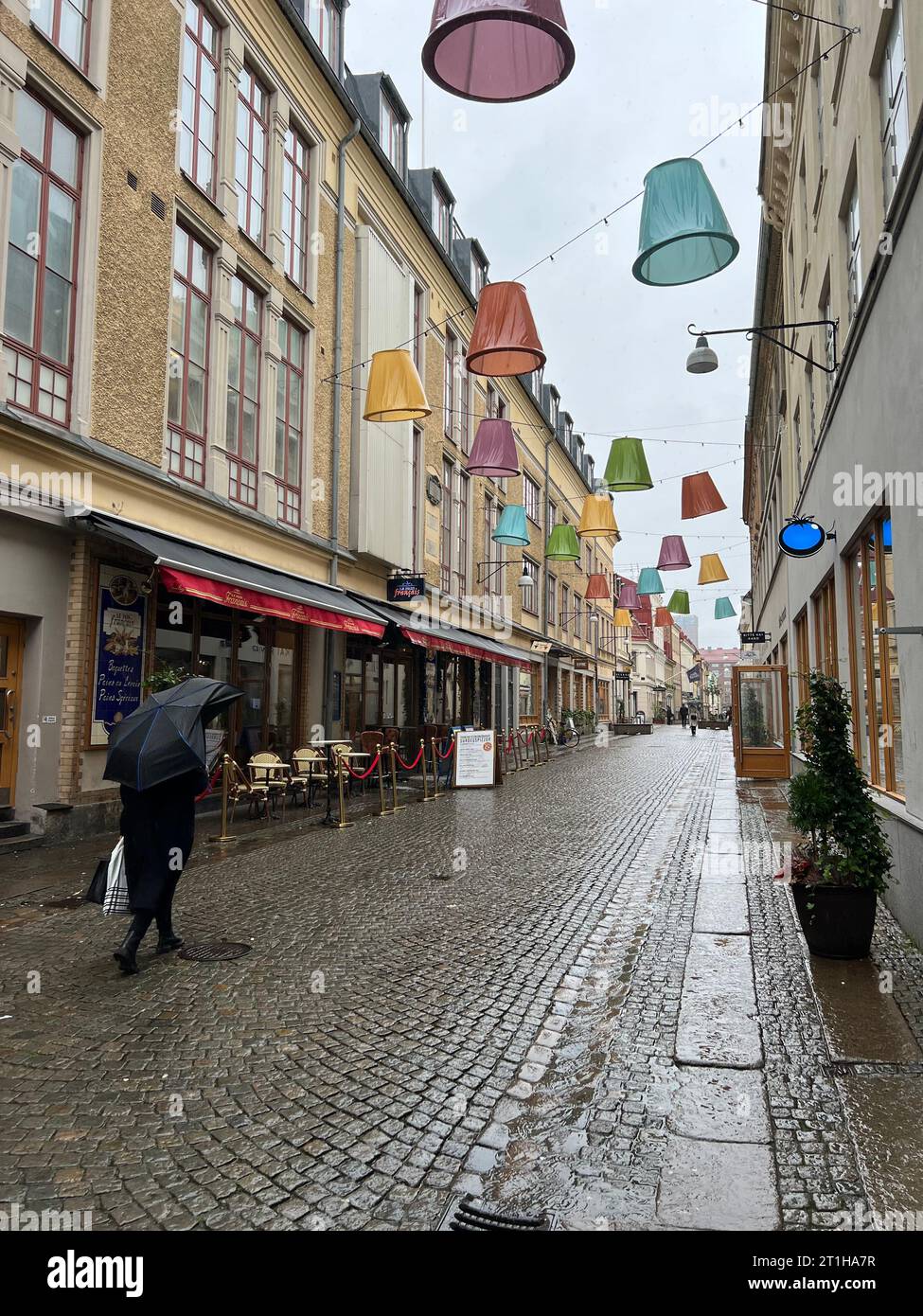Narrow street on a rainy day in Gothenburg Stock Photo