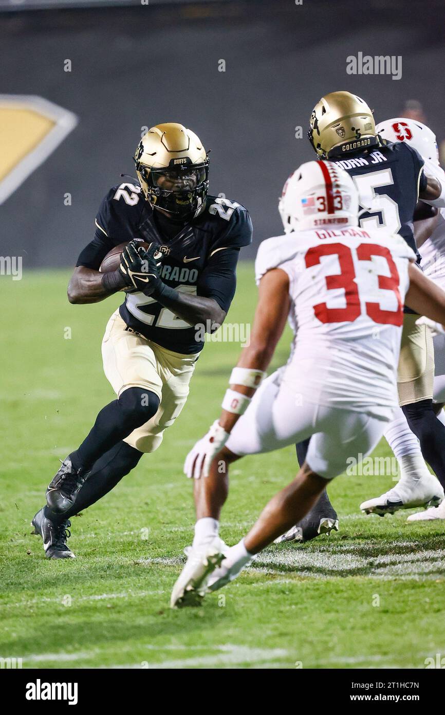 Boulder, CO, USA. 13th Oct, 2023. Colorado Buffaloes running back Alton McCaskill (22) runs the ball in the first half of the football game between Colorado and Stanford in Boulder, CO. Derek Regensburger/CSM/Alamy Live News Stock Photo