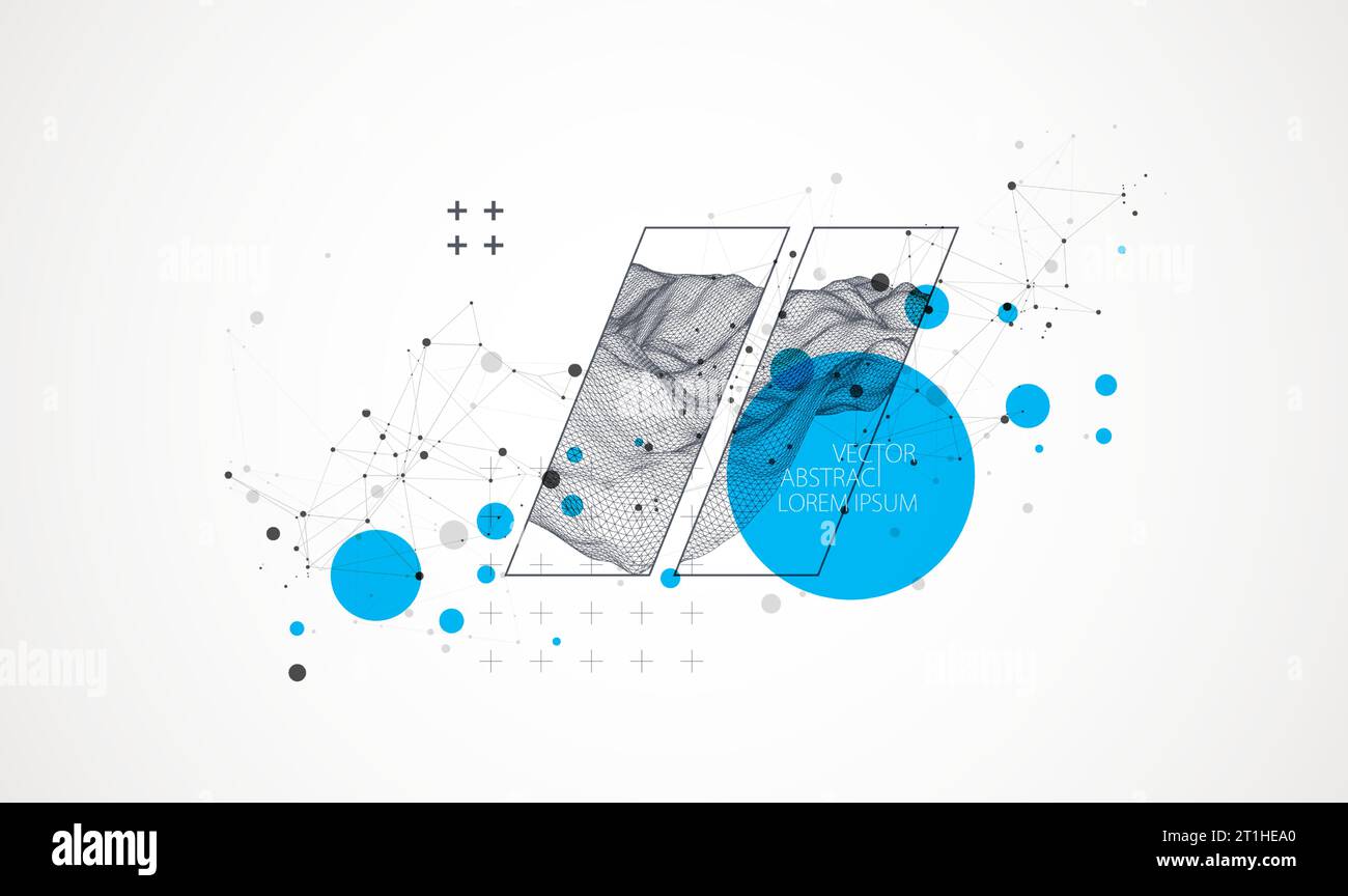 Modern science or technology elements in square. Trendy abstract background. Surface illustration. Vector. Stock Vector