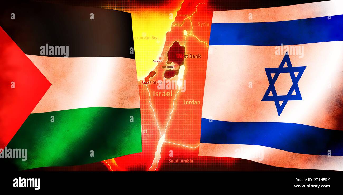 Conflict between Israel and Palestine banner illustration Stock Photo