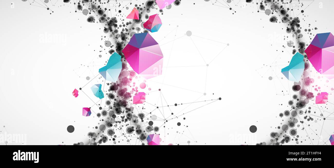 Template for science and technology presentation with connecting dots and lines.  Plexus style background. Stock Vector