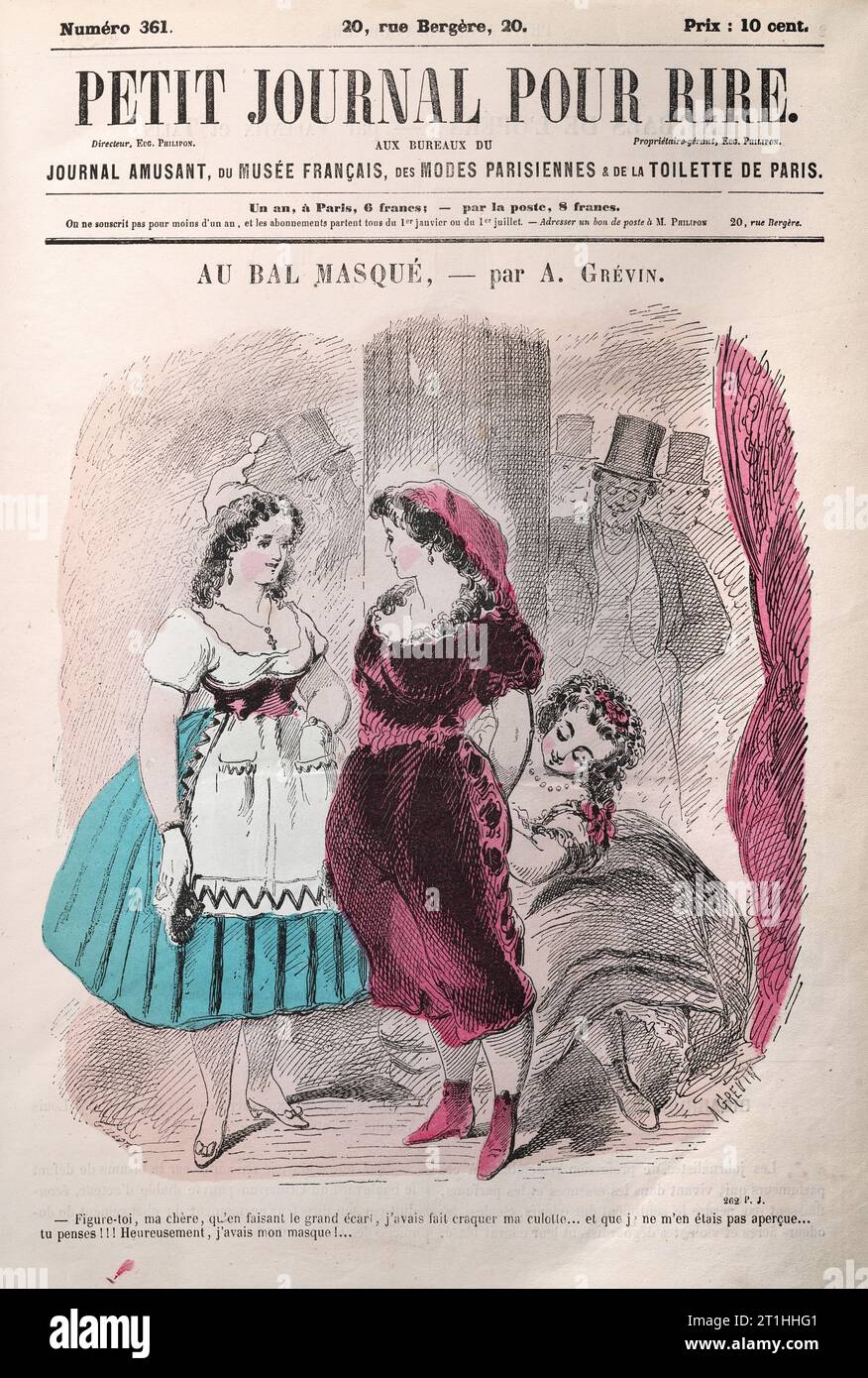 Vintage illustration of Young women putting on costumes for a masked ball, 1860s, Victorian 19th Century Stock Photo