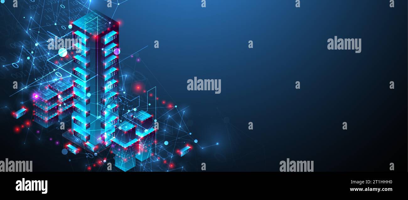 Isometric big data concept, database. Abstract technology background. Vector illustration Stock Vector
