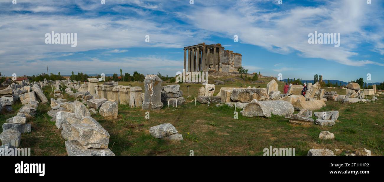 The ruins of the ancient city of Aizanoi with the temple of Zeus. The ancient city of Aizanoi in Çavdarhisar. Phrygian valley. Stock Photo