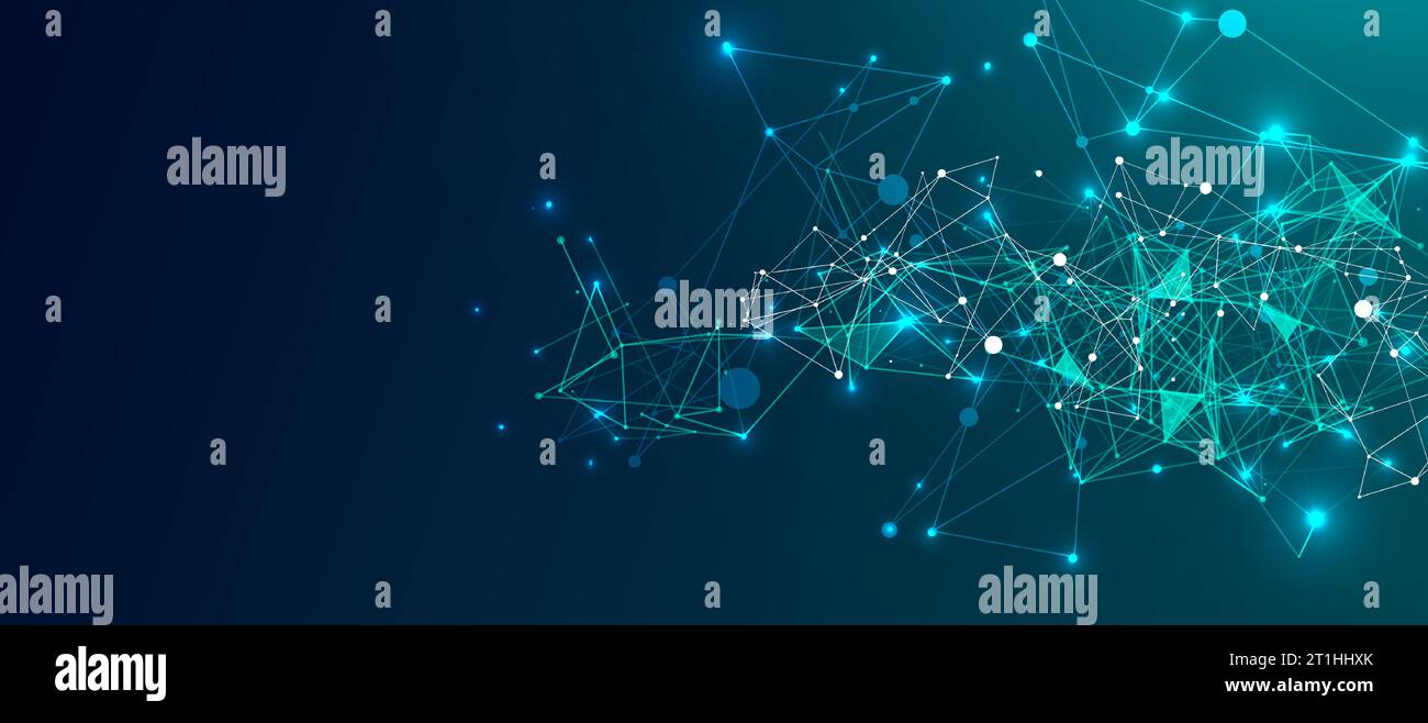 Abstract plexus vector background. Glowing particles dynamic flow. Stock Vector