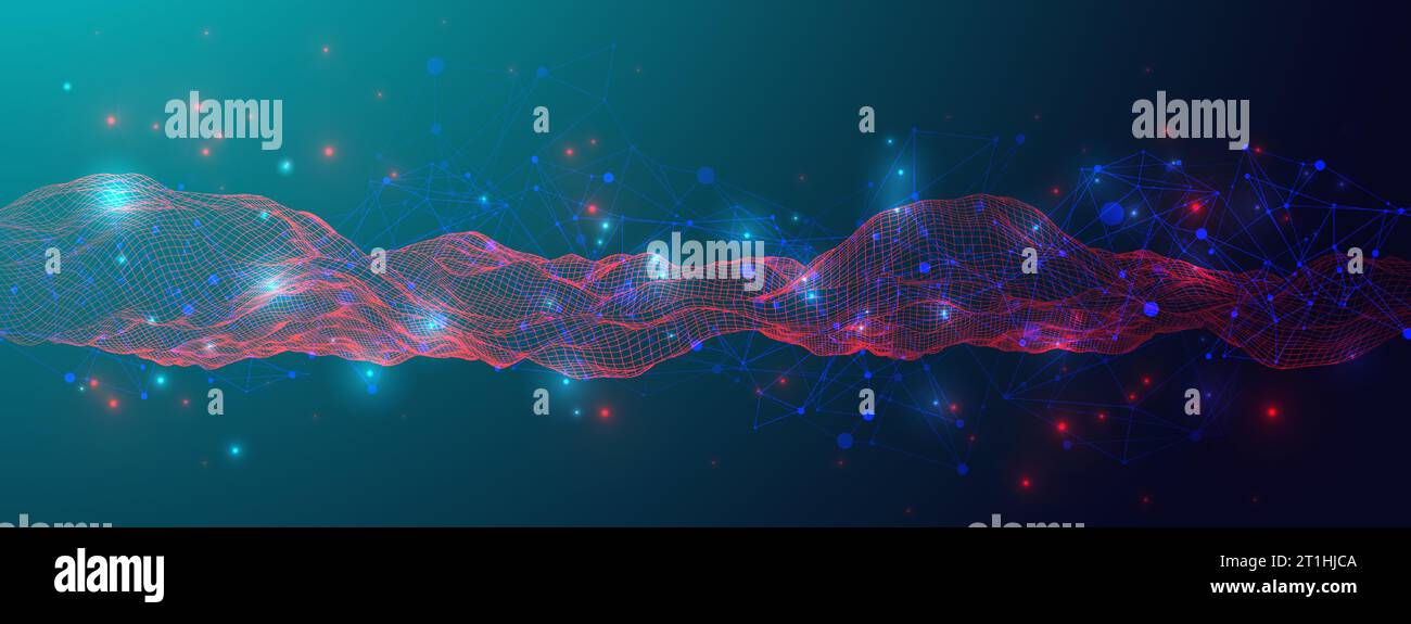 Abstract background with waves and plexus effect. 3D surface. Stock Vector