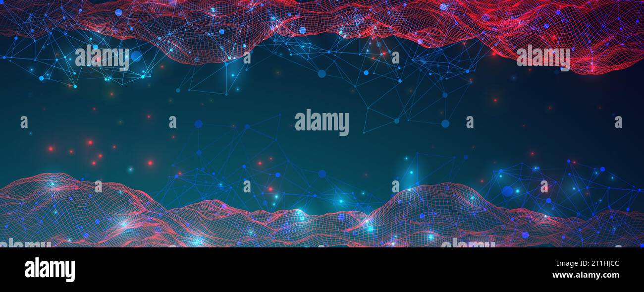 Abstract background with waves and plexus effect. 3D surface. Stock Vector