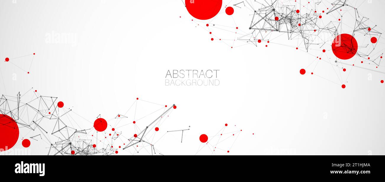 Template for science and technology presentation. Plexus style background with red spots. Stock Vector