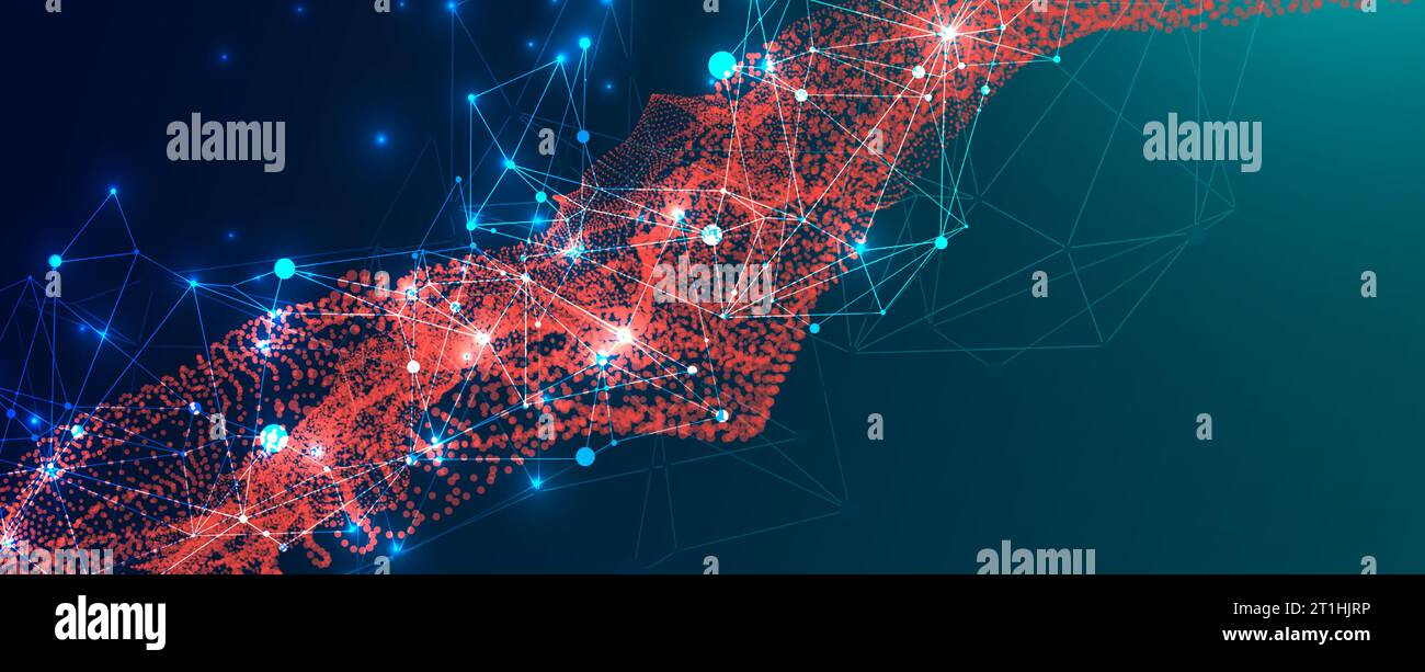 Abstract plexus vector background. Glowing particles dynamic flow. Stock Vector