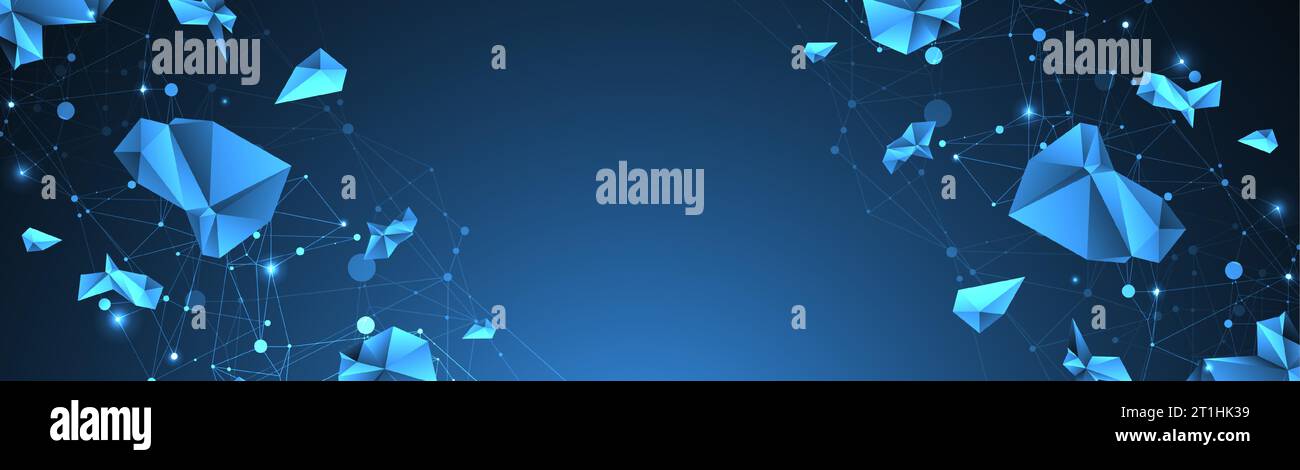 Connected polygons. Glowing blue plexus vector background, digital data visualization. Stock Vector