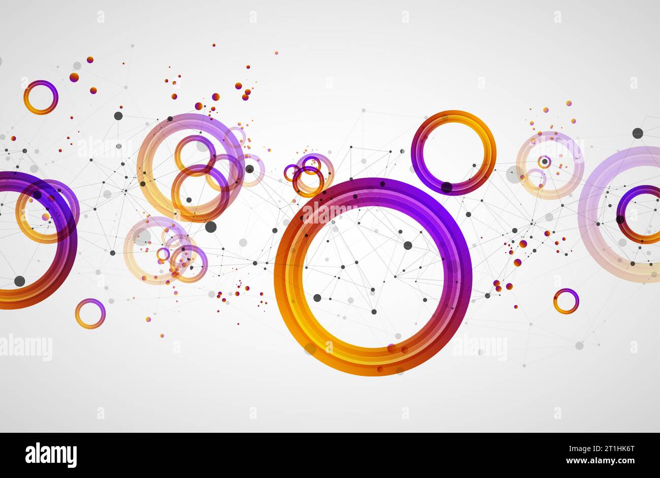 Abstract background with gradient circles. Scientific, futuristic theme with plexus effect. Stock Vector