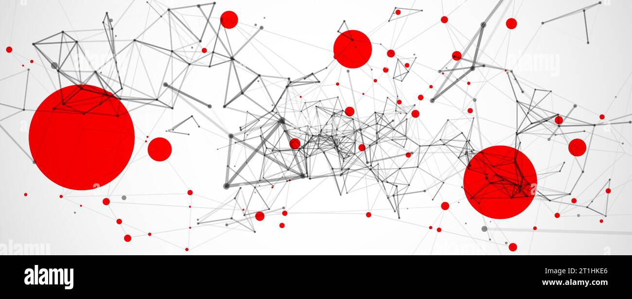 Template for science and technology presentation. Plexus style background with red spots. Stock Vector