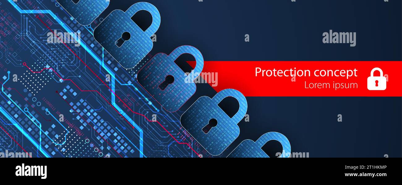 Personal data security Illustrates cyber data or information privacy idea. Color abstract internet technology. Stock Vector