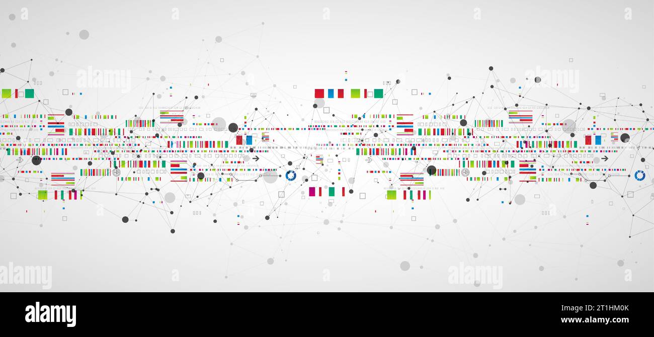 Abstract technology concept with plexus effect. Circuit board, high computer color background. Vector illustration with space for content, web - templ Stock Vector