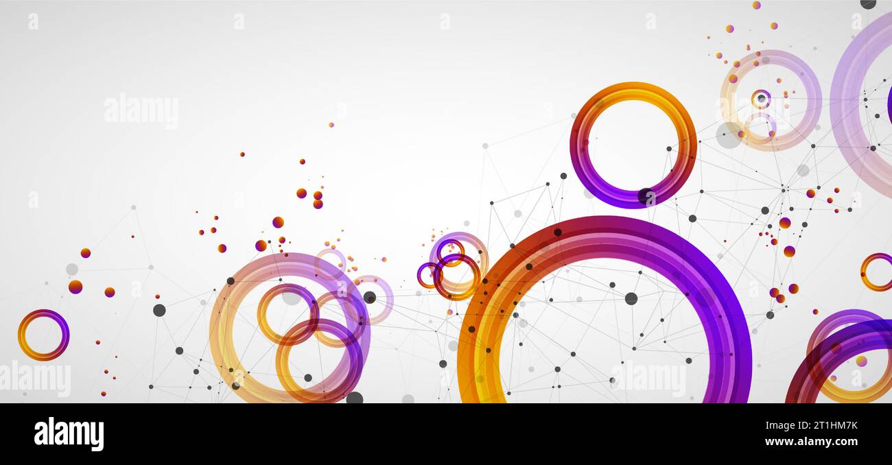 Abstract background with gradient circles. Scientific, futuristic theme with plexus effect. Stock Vector
