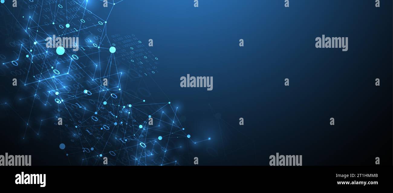 Technology background with plexus effect. Big data concept. Binary computer code.  Vector illustration. Stock Vector