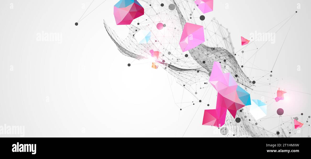 Abstract background with waves and plexus effect. 3D surface. Stock Vector