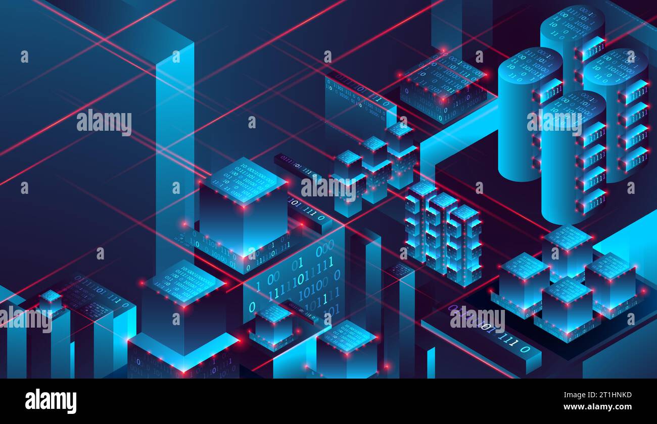 Isometric big data flow processing concept, database. Abstract ...