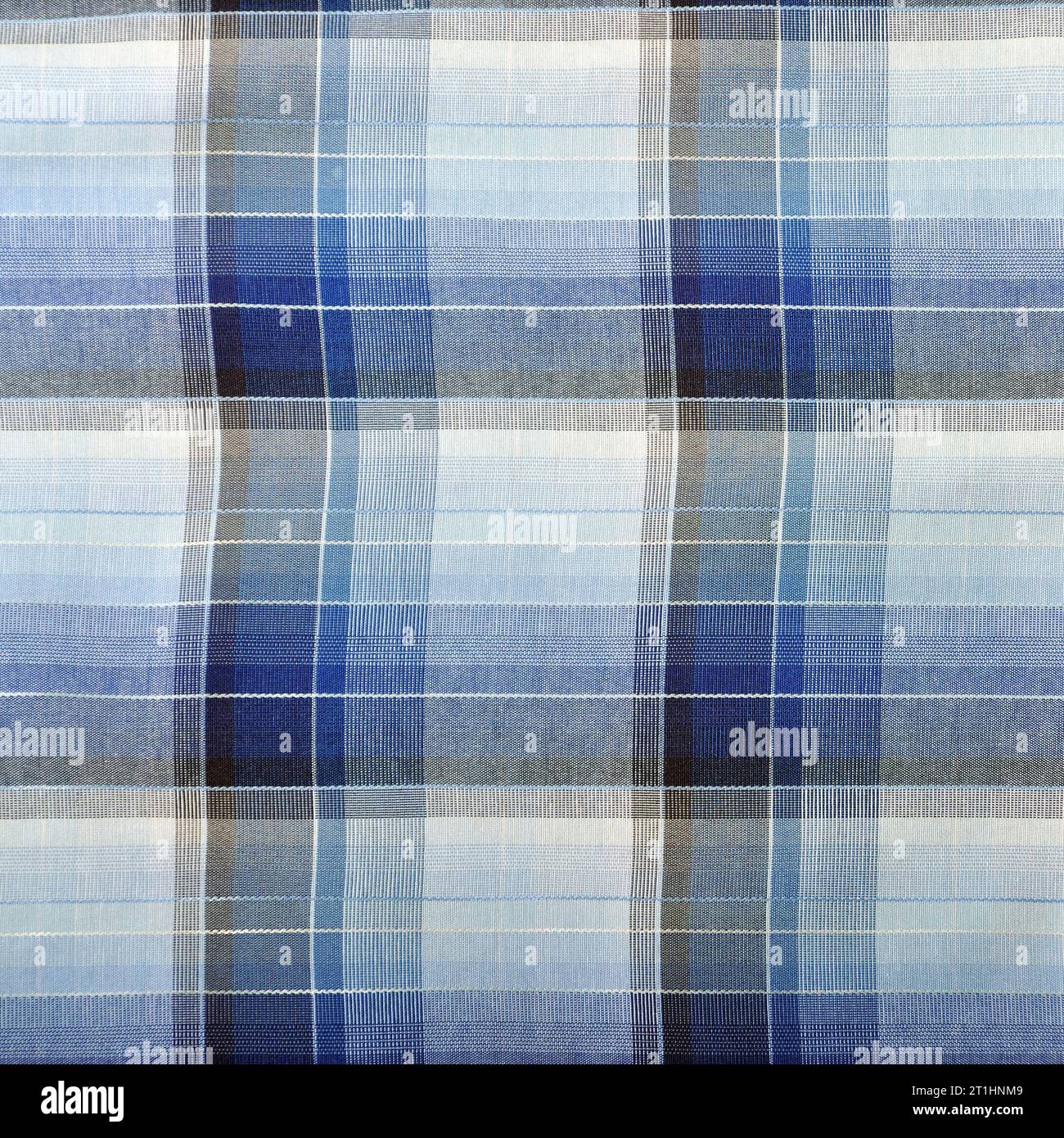 Blue and white classic plaid fabric, background pattern geometric abstract design, gingham texture Stock Photo