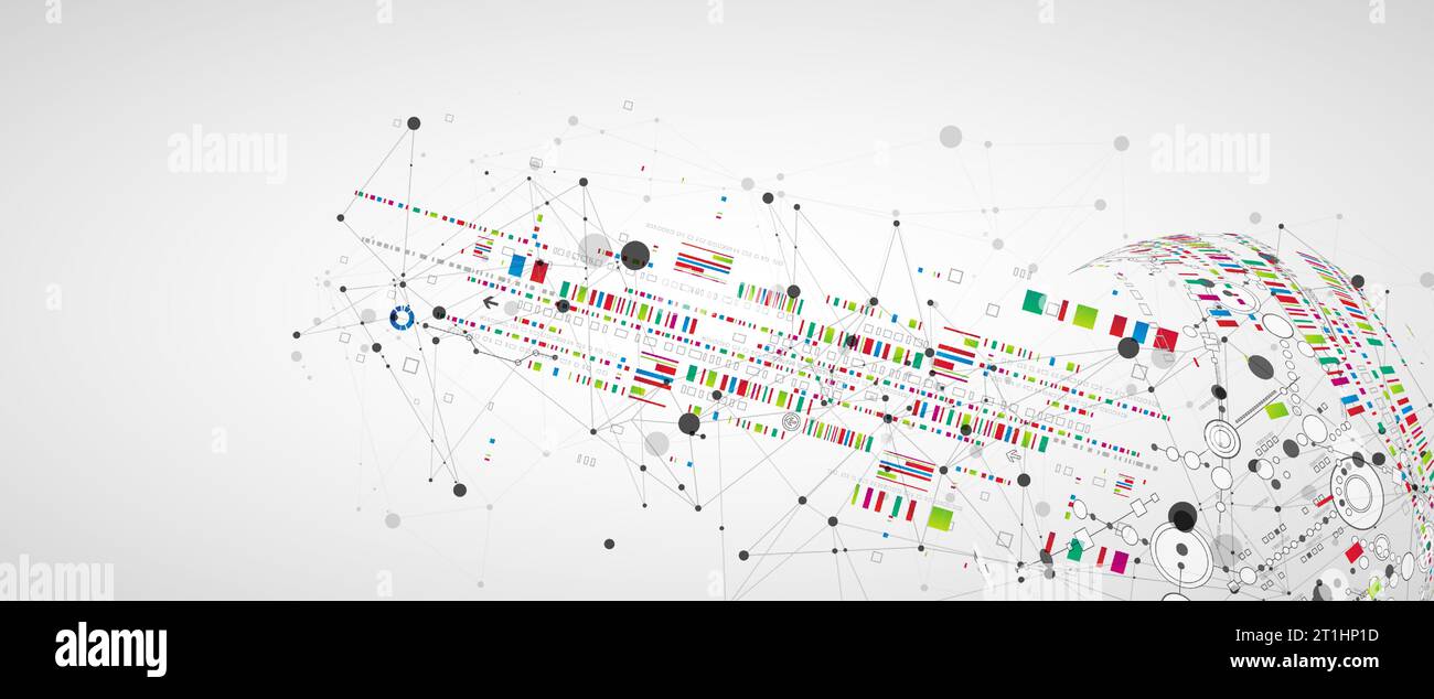Abstract technology concept with plexus effect. Circuit board, high computer color background. Vector illustration with space for content, web - templ Stock Vector