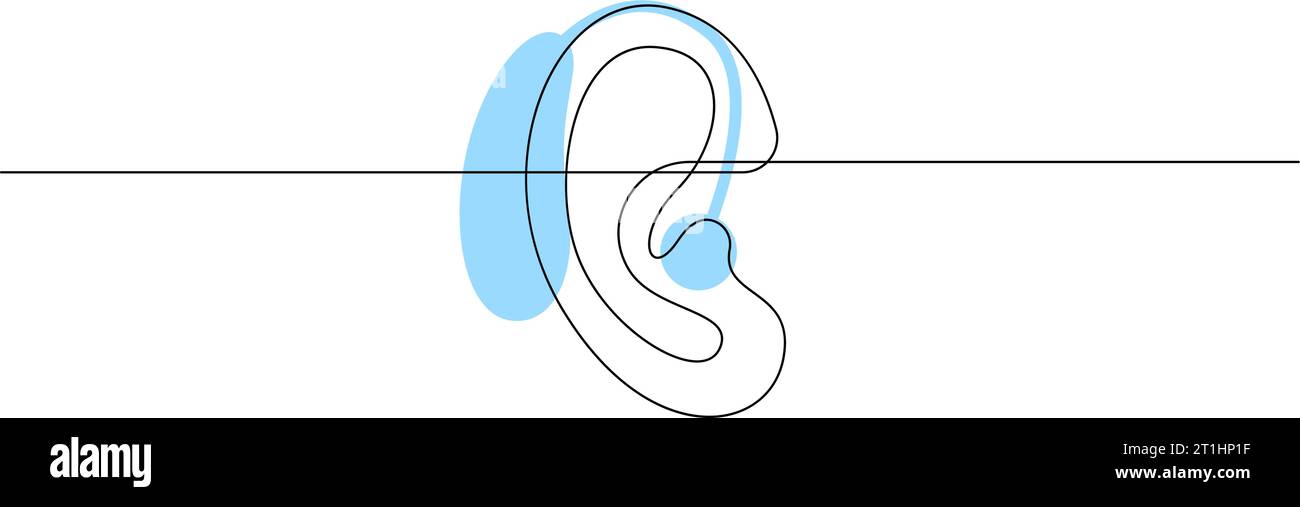 Hearing aid in human ear continuous one line drawing. Hearing device