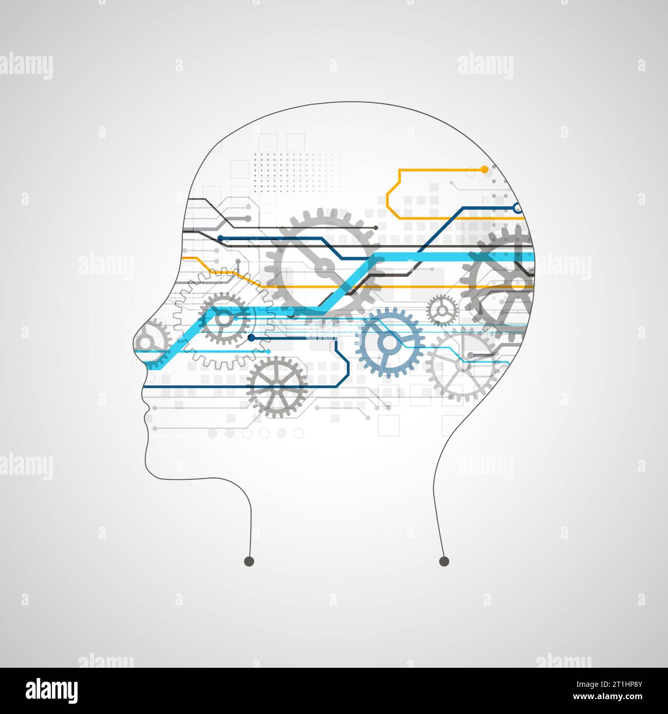 Artificial intelligence (AI) and big data concept. Machine cyber mind. Humen face with binary data flow. Technology vector background. Stock Vector