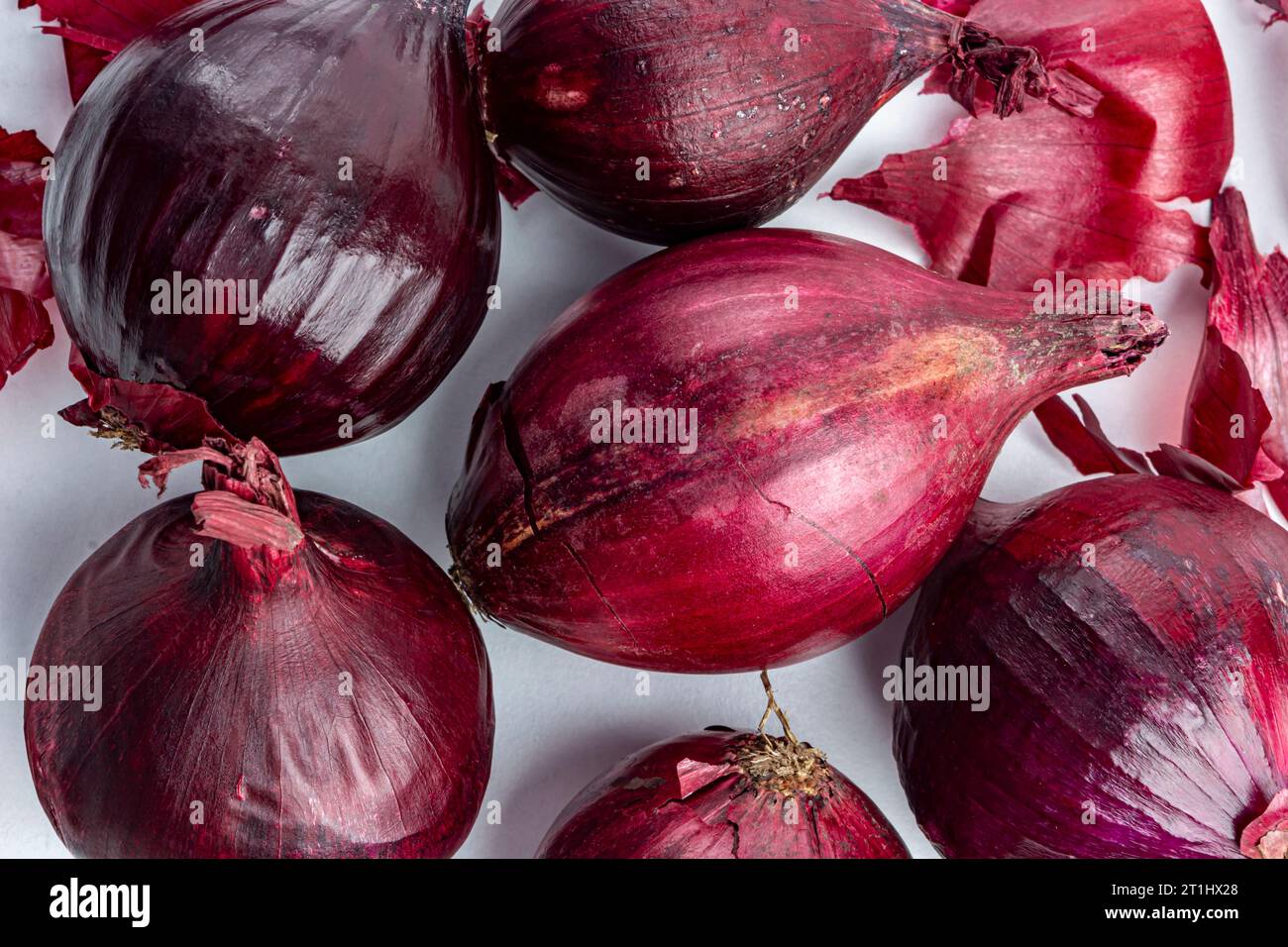 red onion on a white background top view close-up Stock Photo