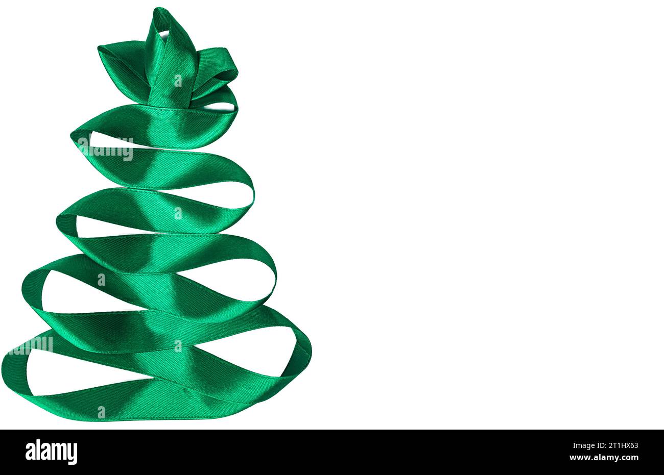 christmas tree made of satin green ribbons on white background copy ...