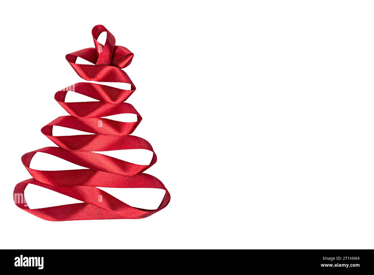 Christmas tree made of satin red ribbon on white background Stock Photo ...