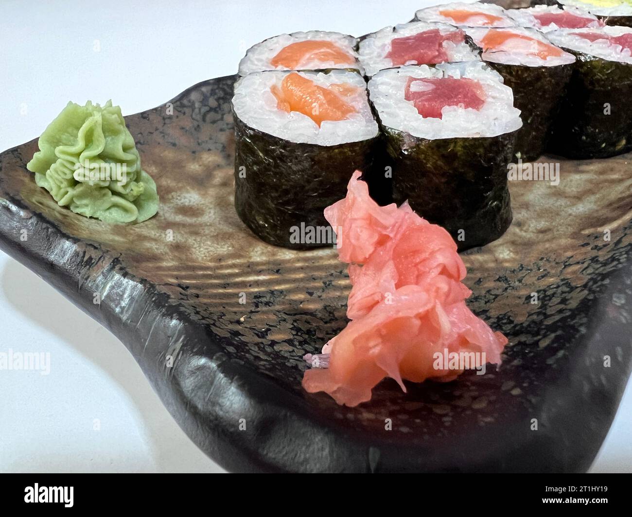sushi plate in a restaurant Stock Photo