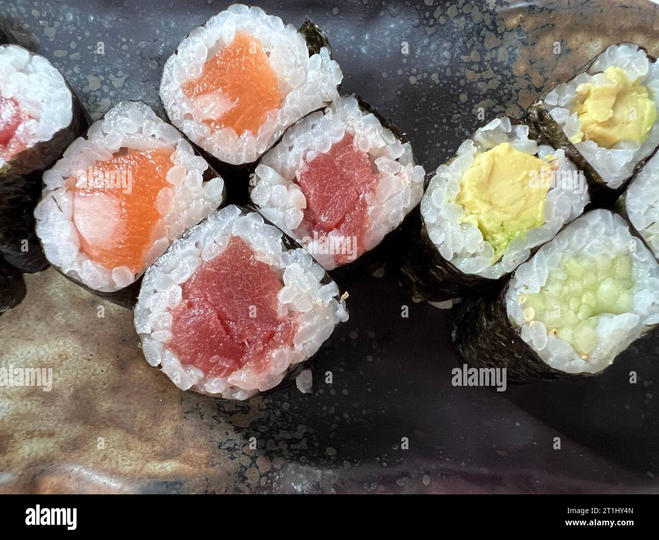 sushi plate in a restaurant Stock Photo