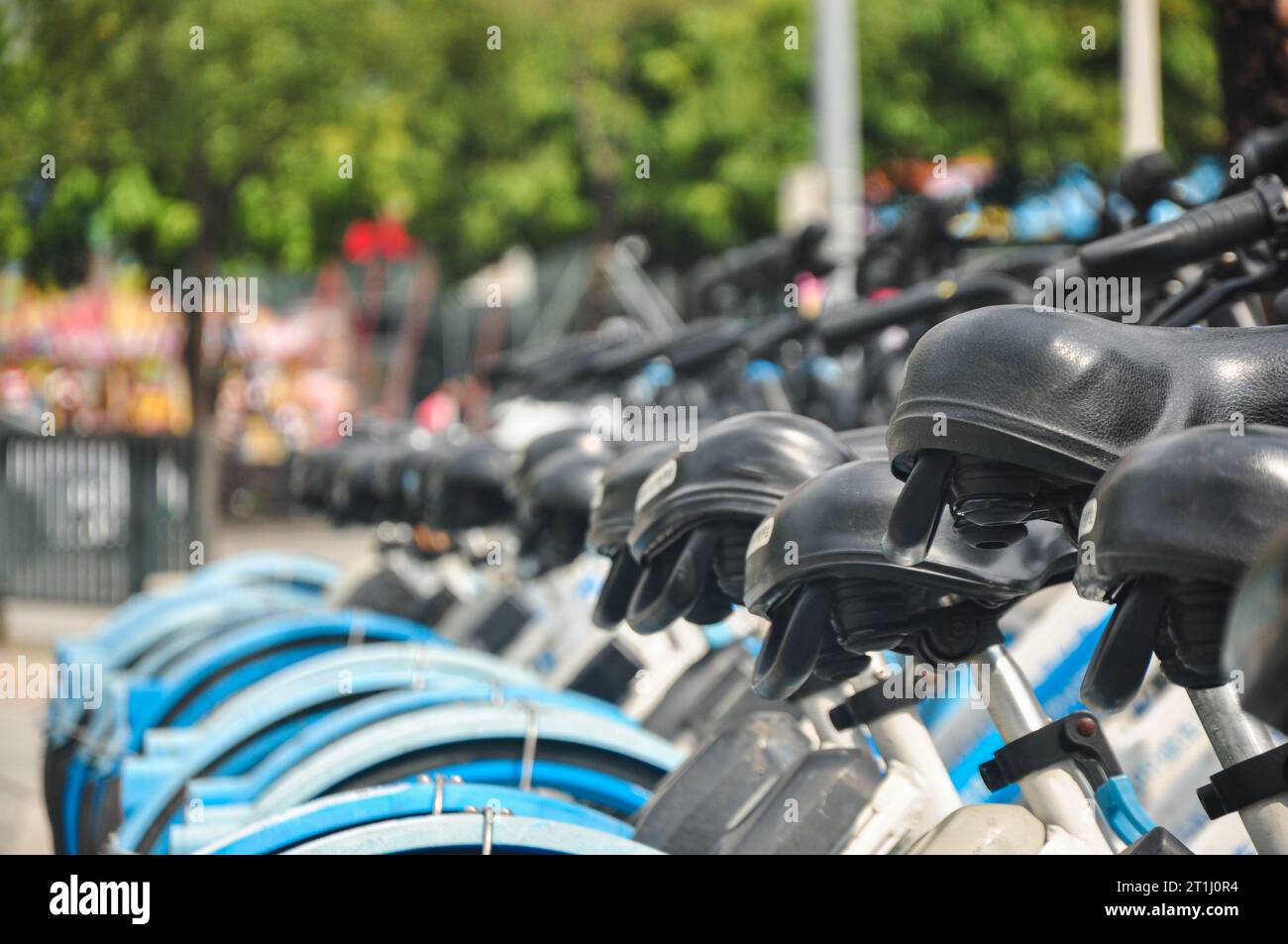 Closeup of the shared bike’s seat.China's bike sharing boom in charts