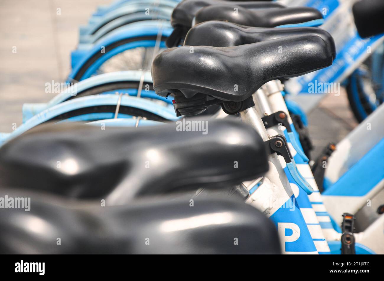 Closeup of the shared bike’s seat.China's bike sharing boom in charts