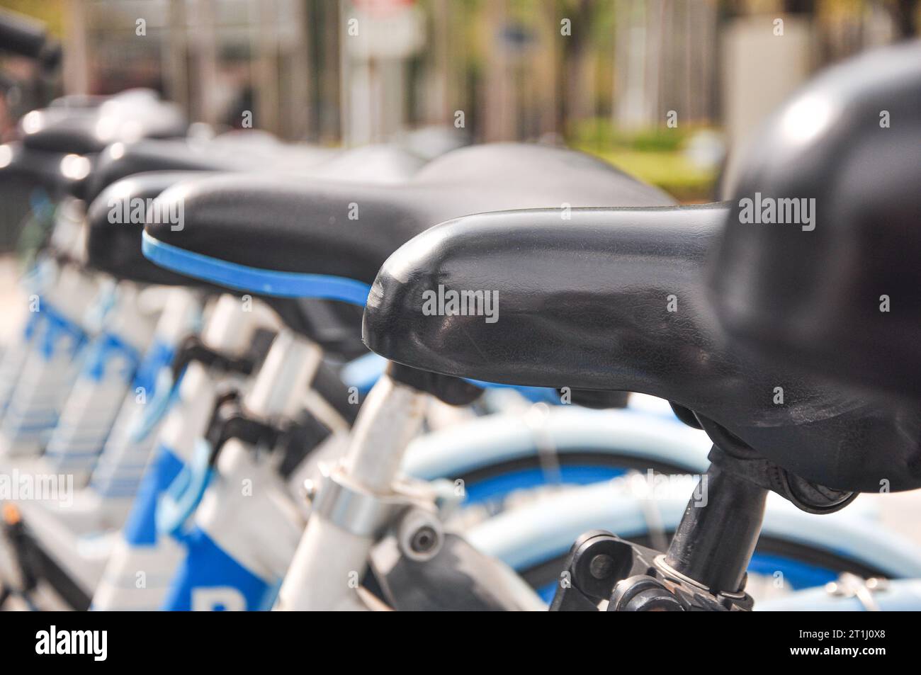 Closeup of the shared bike’s seat.China's bike sharing boom in charts