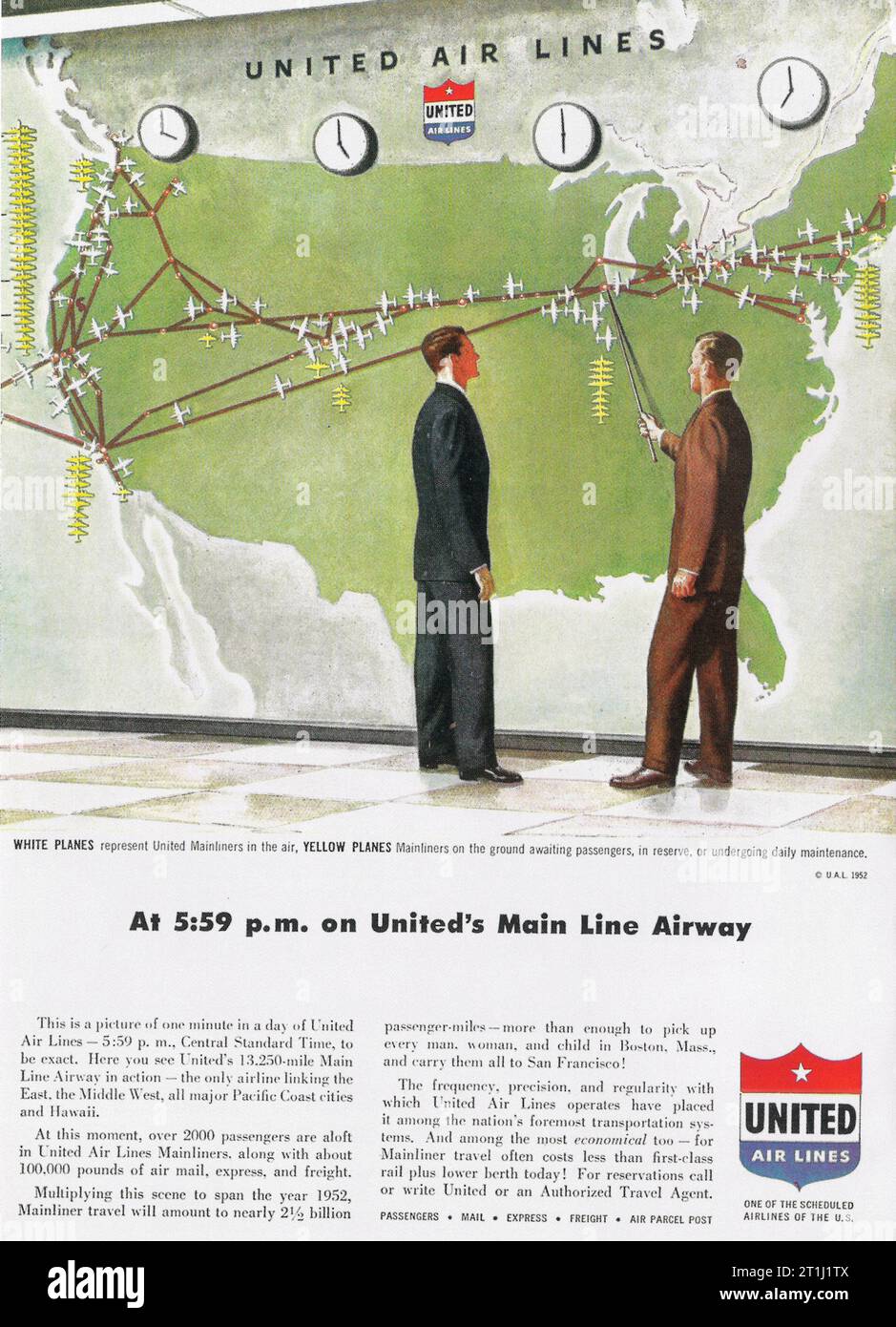 1951 United Air Lines Ad. United's Main Line Airway Stock Photo
