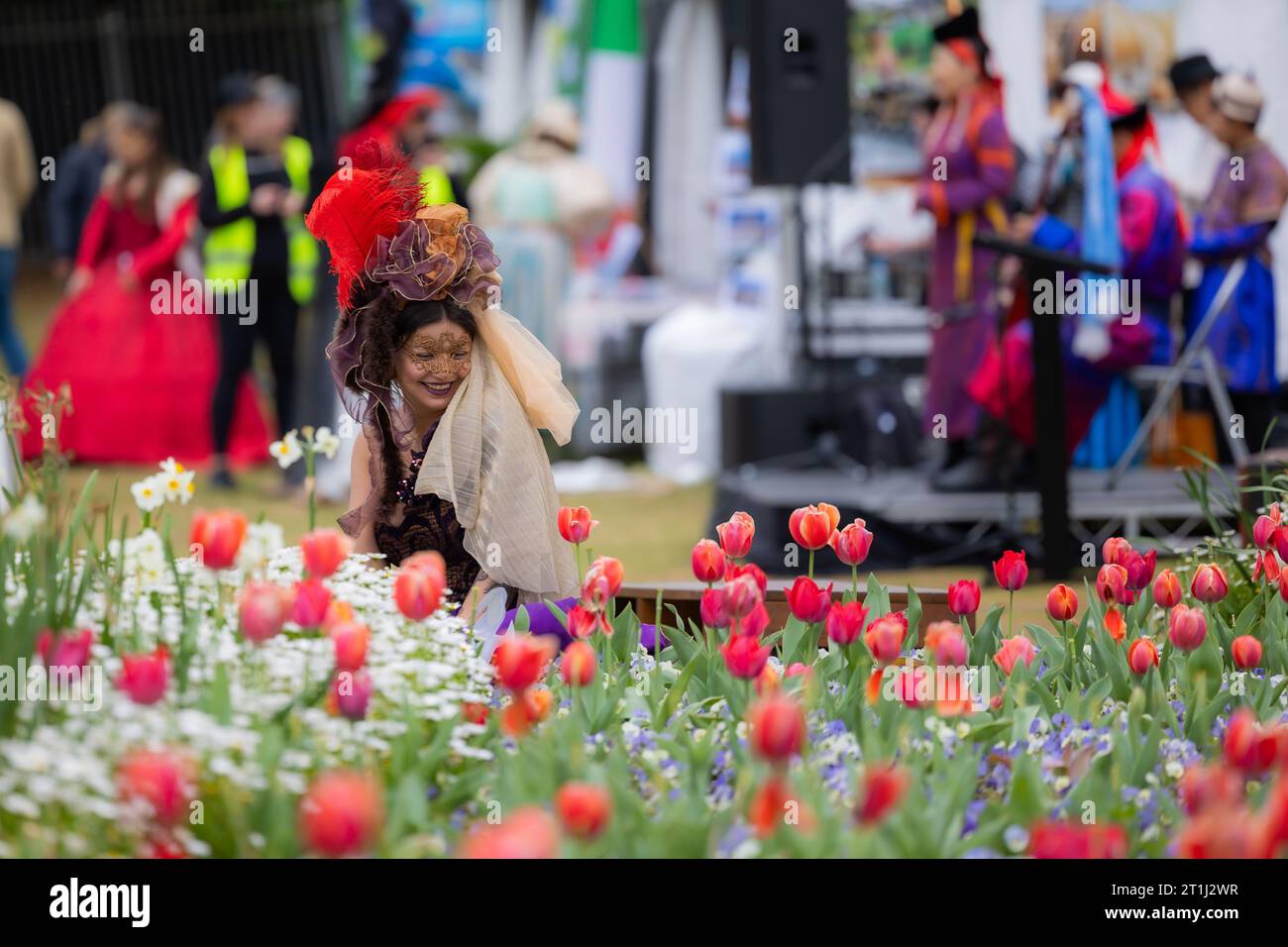 Canberra, Australia. 14th Oct, 2023. A woman participates in the "Windows to the World" event
