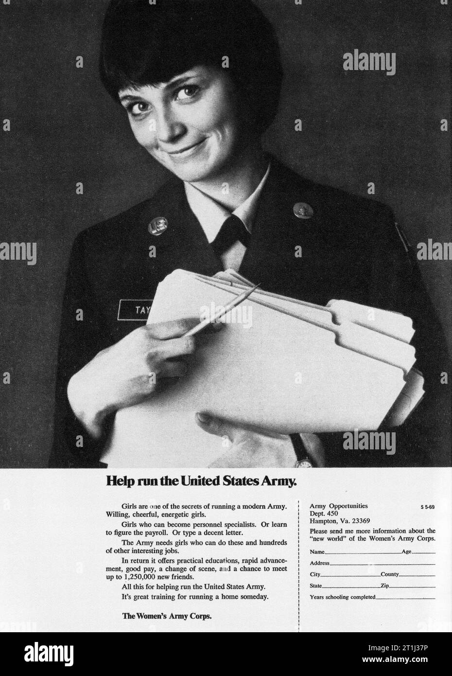 1969 United States Army Women's Army Corps Ad. Stock Photo