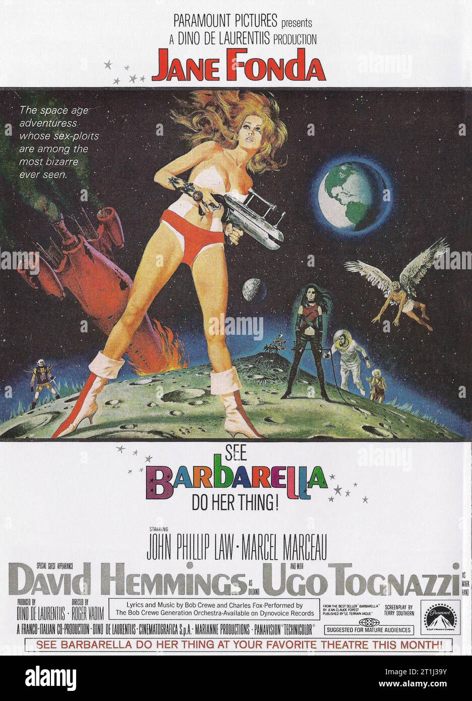 Film poster of Barbarella, 1968 science fiction film directed by Roger Vadim starring Jane Fonda Stock Photo