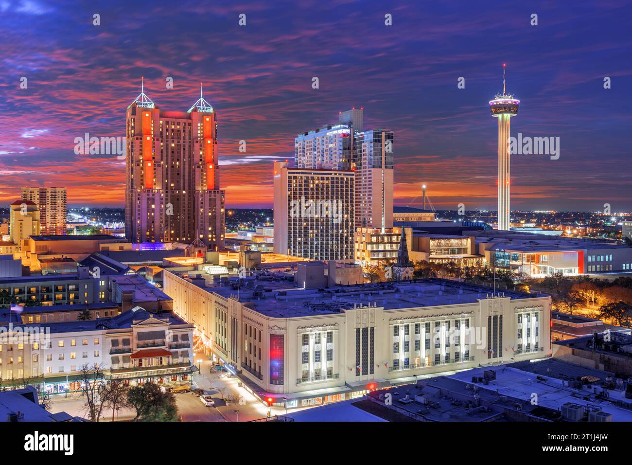 San Antonio, Texas, USA skyline from above at dawn. Stock Photo