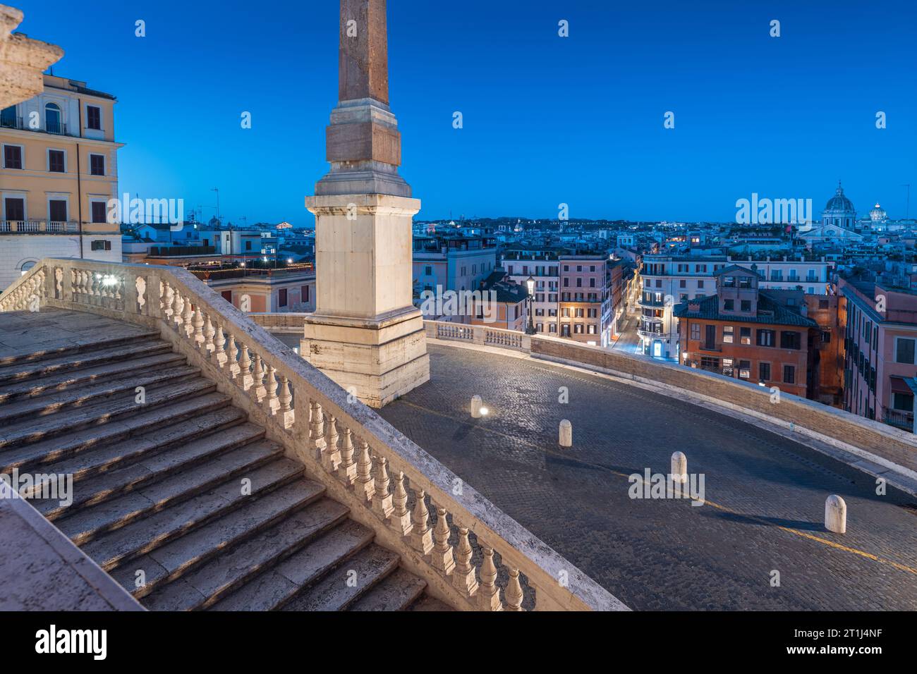 Rome, Italy from the Spanish Steps at blue hour. Stock Photo