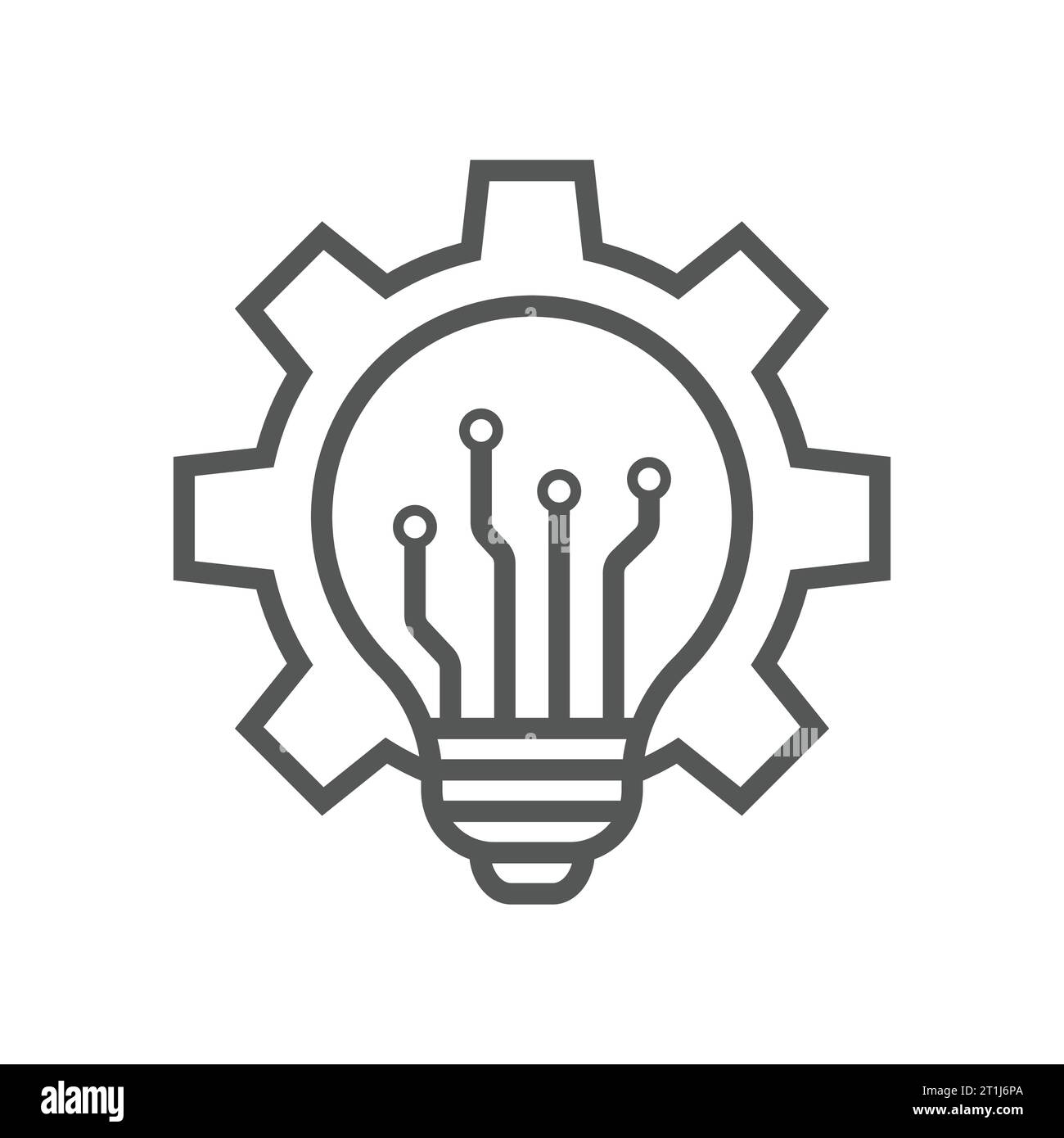 Bulb in gear icon. Simple outline style. Lightbulb with cog, creative energy, technology innovation concept. Vector illustration isolated on white Stock Vector