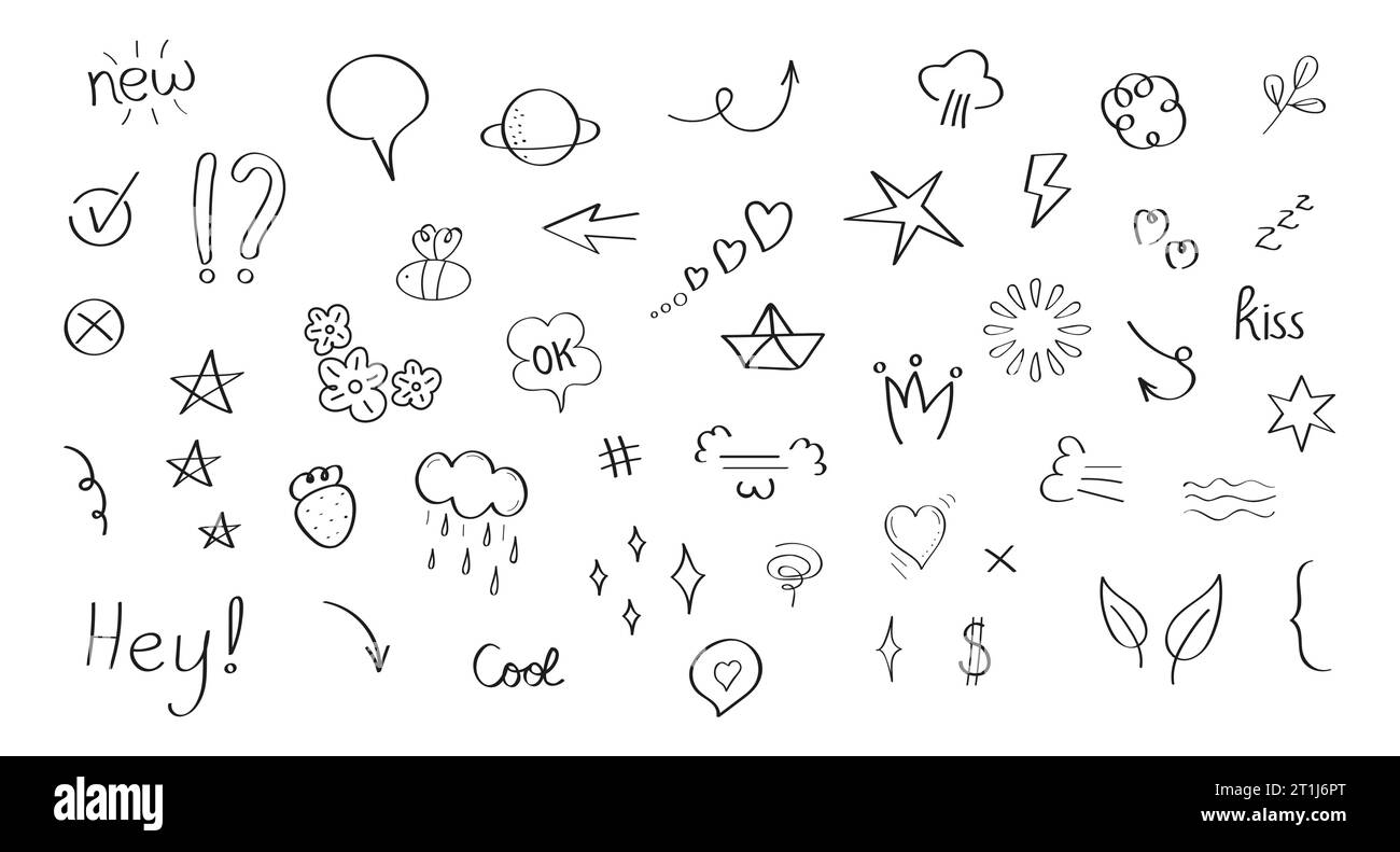 Doodle style collection vector for social net. Sketch underlines, icons ...