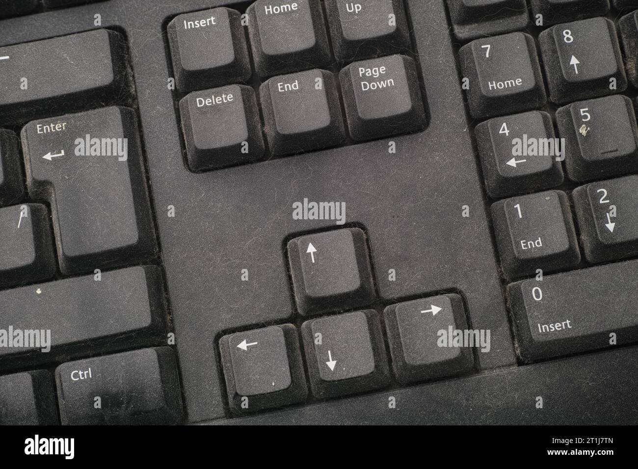 A black dusty computer keyboard. Close up. Stock Photo