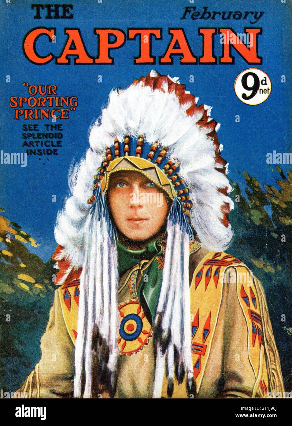 Front Cover of February 1920 edition of THE CAPTAIN Magazine with EDWARD PRINCE OF WALES (later Edward VIII) dressed as Morning Star, a Chief of the Stony Cree Indians during his tour of Canada in August / September 1919 Stock Photo