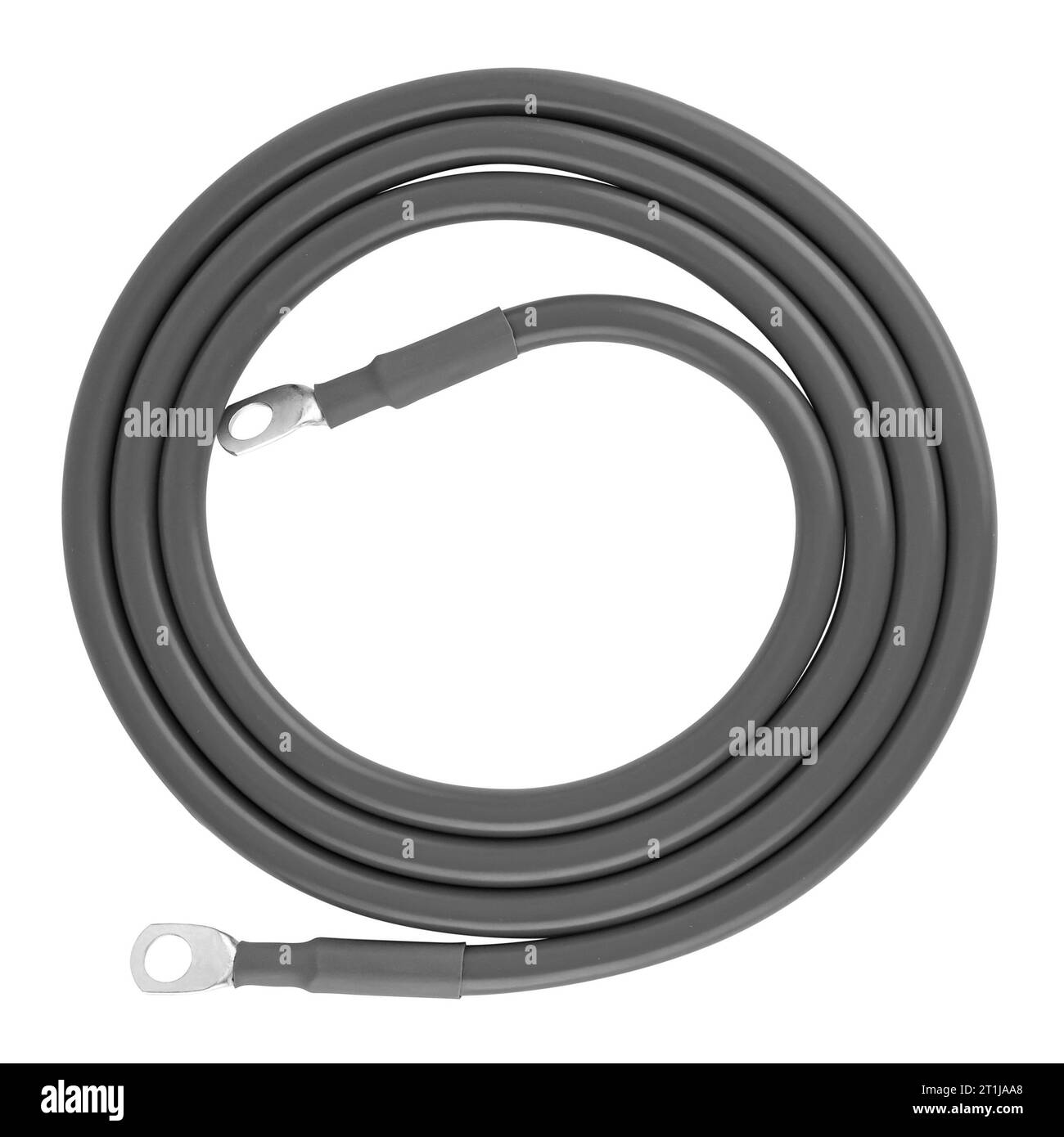 electrical cable with metal contacts, insulated on white background