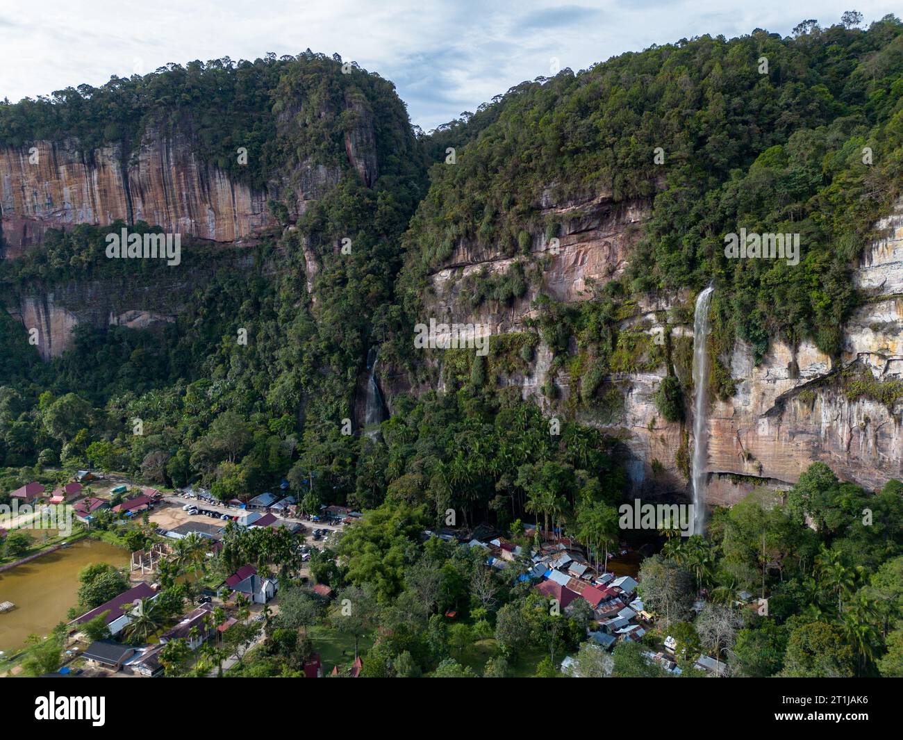 Aerial view of Harau Valley, a popular tourist spot featuring mountains
