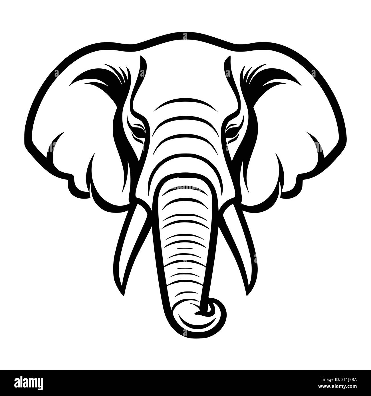 Mascot. Head of elephant. Vector illustration white color front view of  wild animal isolated on black background. For decoration, print, design,  logo Stock Vector Image & Art - Alamy