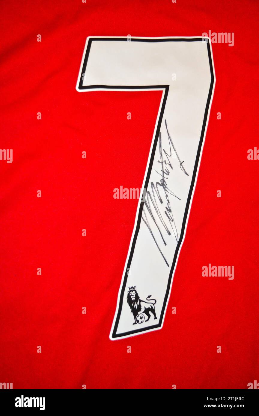 Signed Menshive Depy Manchester United football shirt Stock Photo