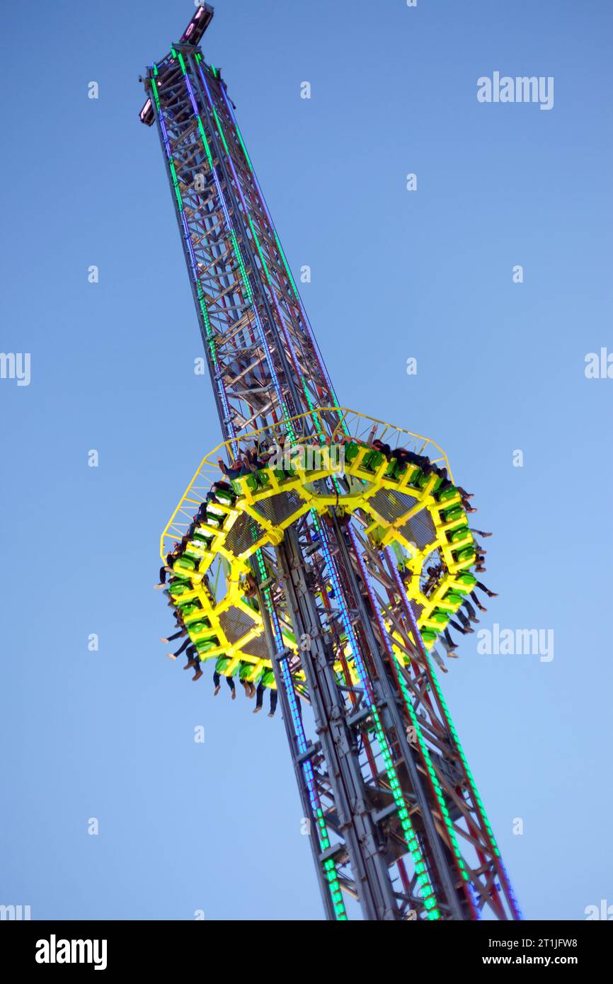 Drop tower, free fall ride at funfair in London Stock Photo